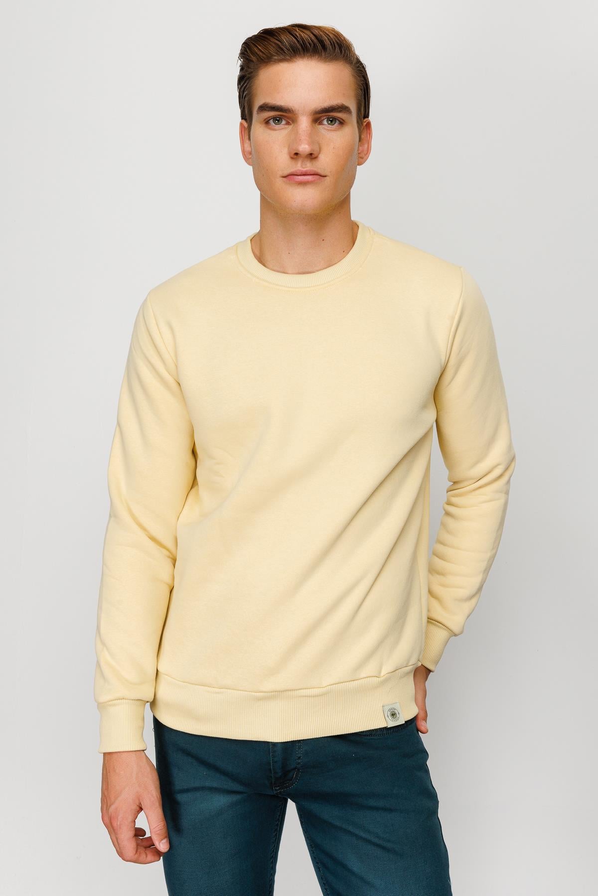 Erkek Sarı Bisiklet Yaka Sweatshirt