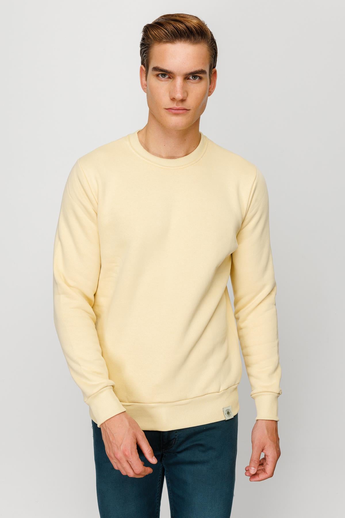 Erkek Sarı Bisiklet Yaka Sweatshirt