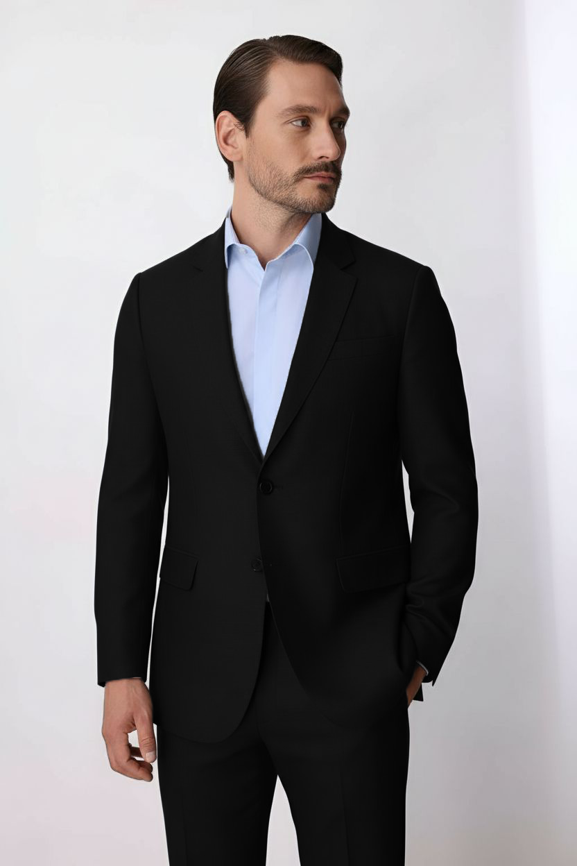 Erkek Siyah Regular Fit Klasik Takım Elbise