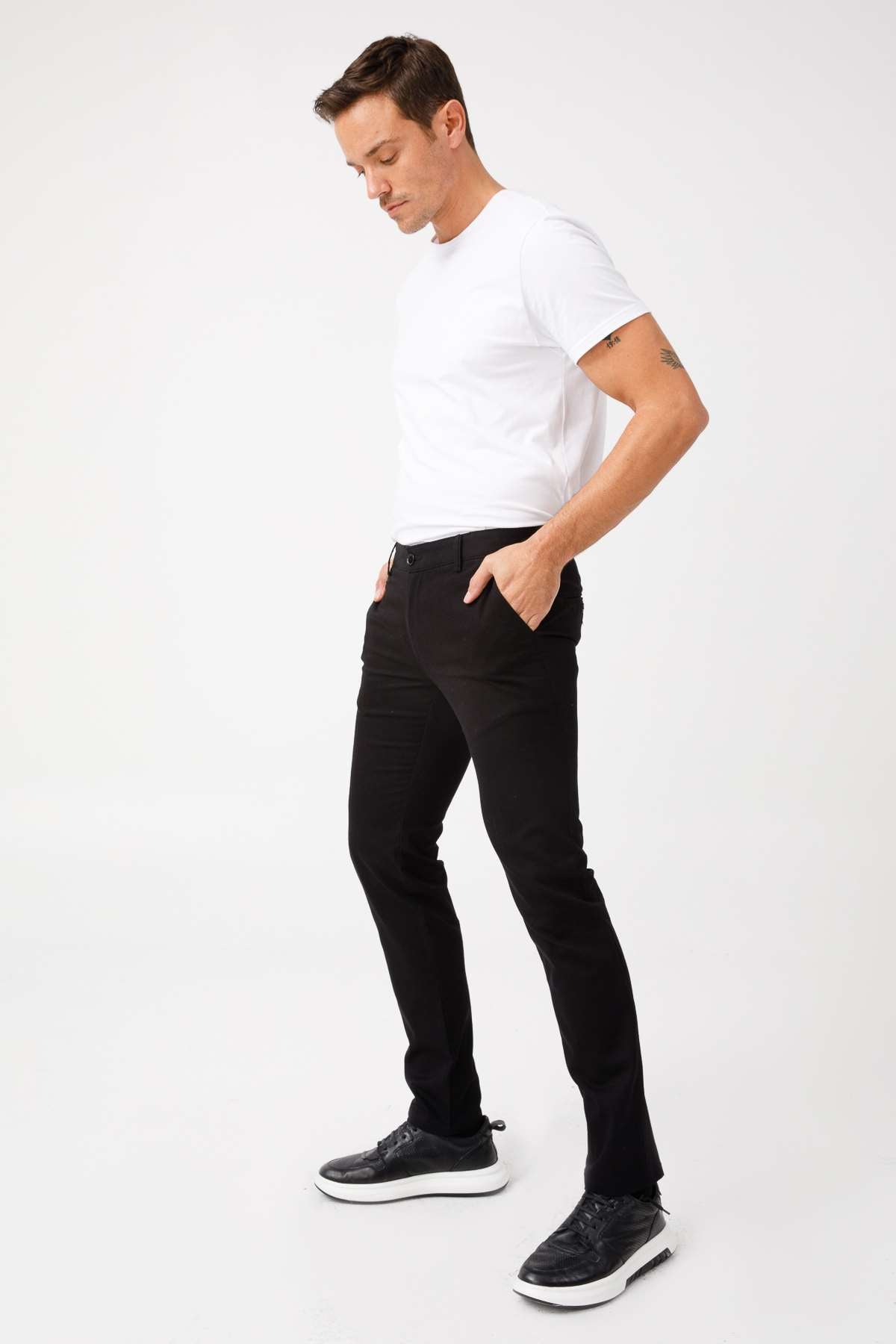 Erkek Siyah Regular Fit Rahat Kalıp Pantolon
