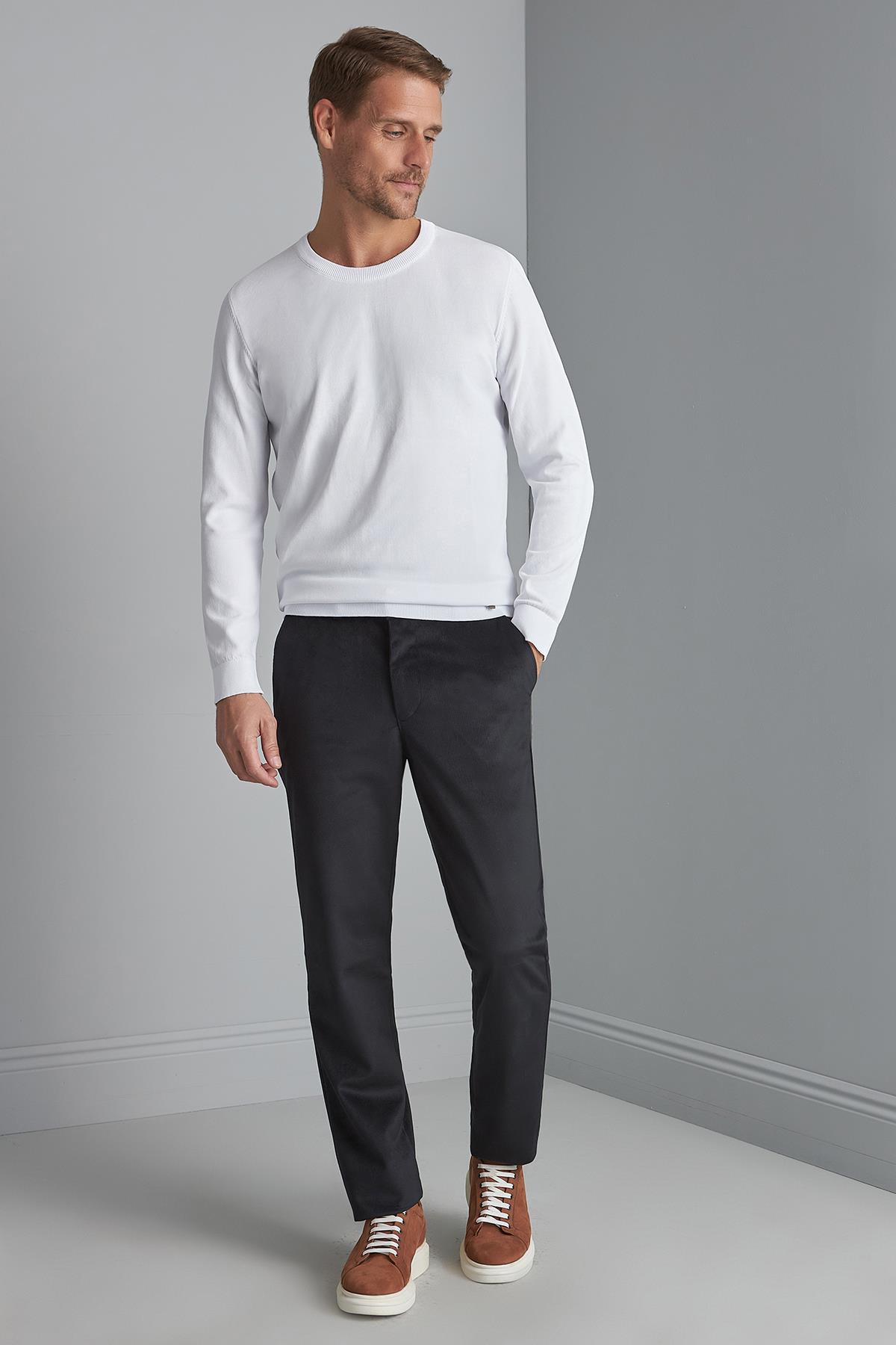 Erkek Siyah Kadife Regularfit / Rahat Kalıp  Pantolon