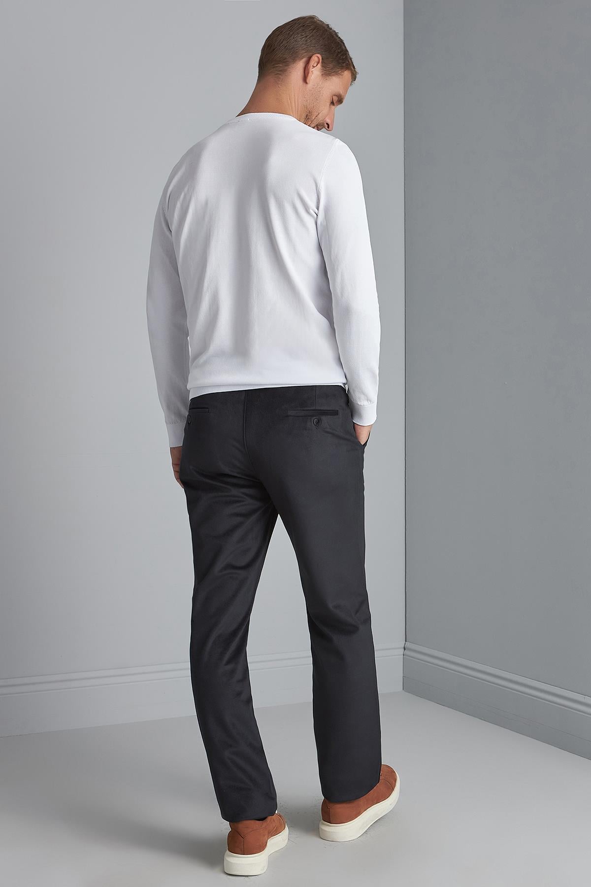 Erkek Siyah Kadife Regularfit / Rahat Kalıp  Pantolon