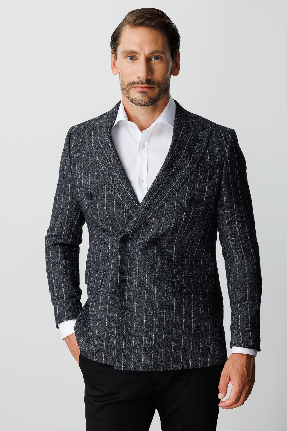 Erkek Siyah Slim Fit / Dar Kalıp Geniş Kırlangıç Ceket