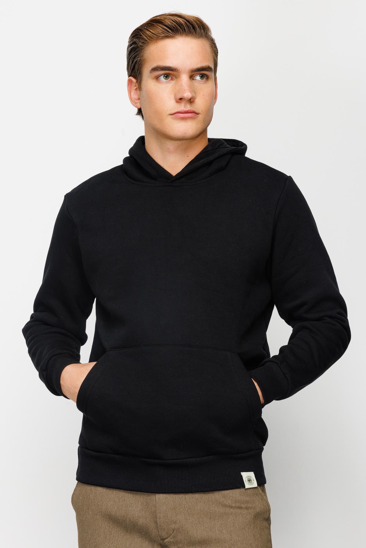 Erkek Siyah  Kapşonlu Sweatshirt