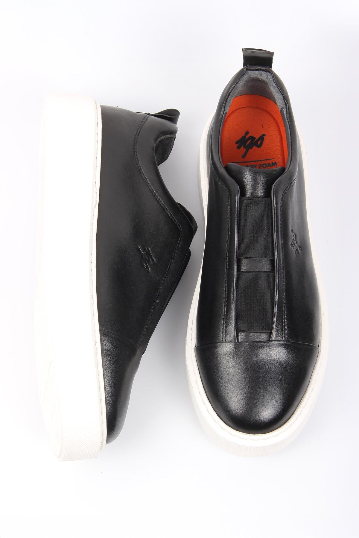 Siyah Slip-On Erkek Ayakkabı Bağcıksız Kalın Taban Günlük Model