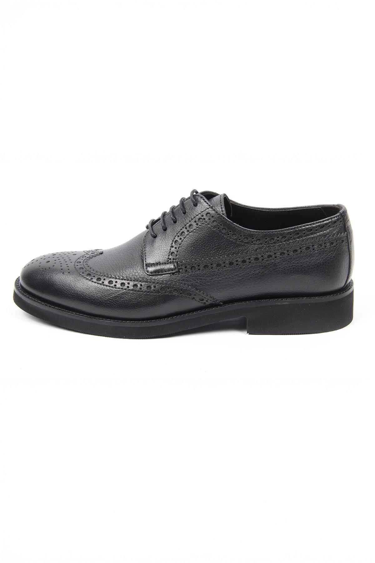 Siyah Deri Klasik Erkek Ayakkabı Brogue Detaylı Bağcıklı Model