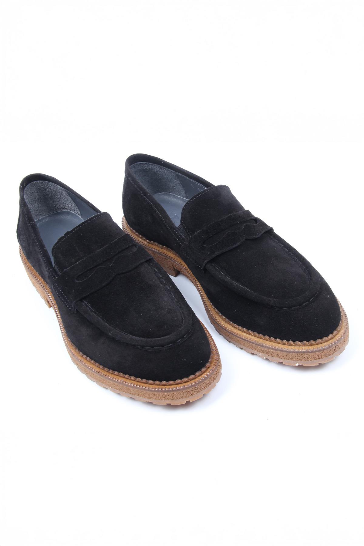 Siyah Süet Görünümlü Loafer Erkek Ayakkabı Kalın Taban Günlük Model