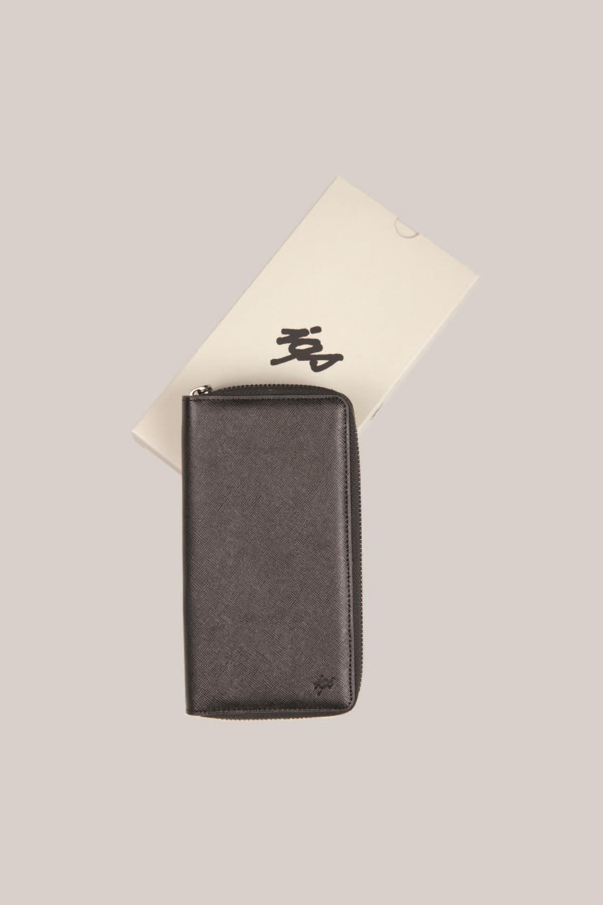 Erkek Siyah Deri Fermuarlı Cüzdan