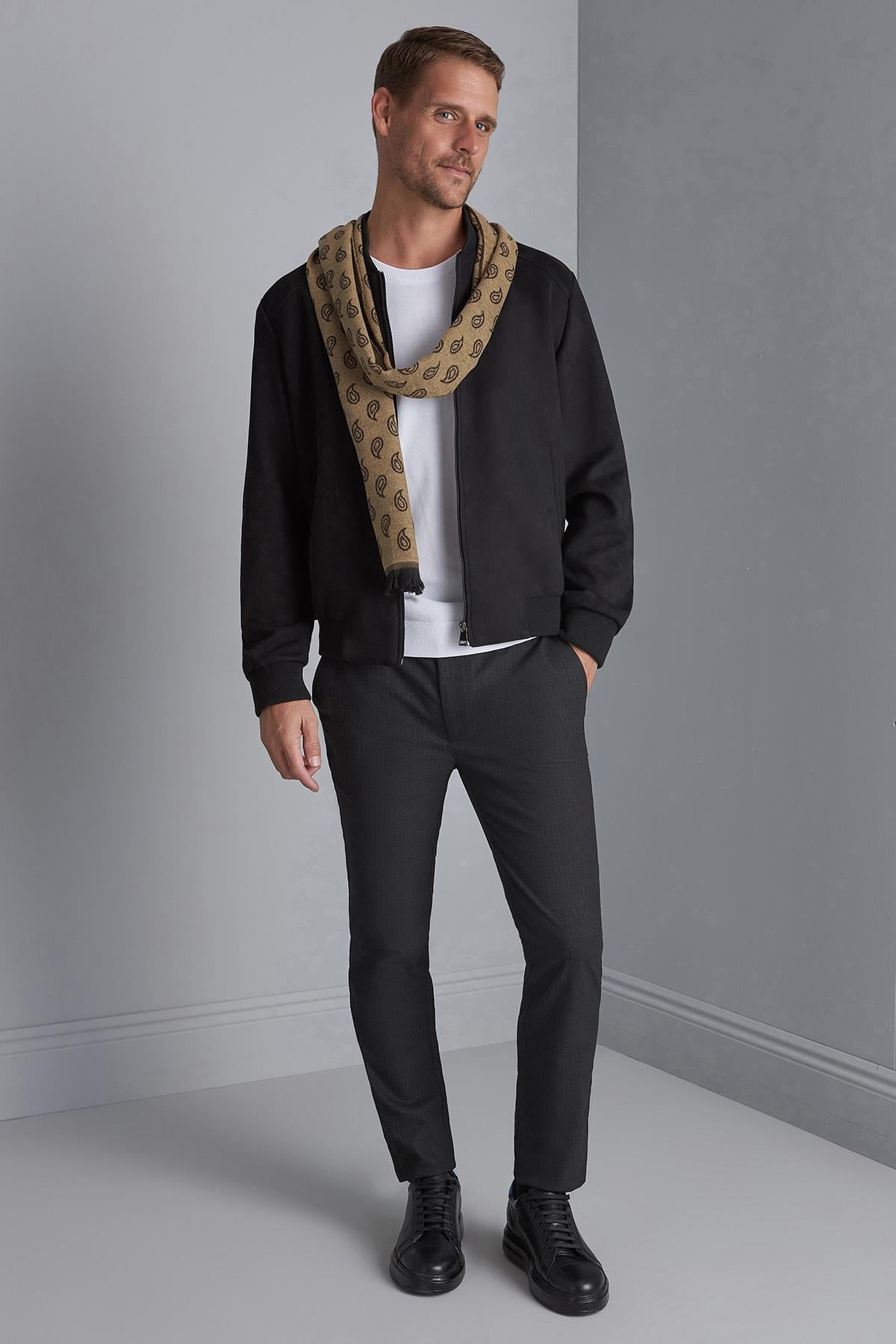 Siyah Erkek Kısa Kaban Fermuarlı Dik Yaka Modern Model