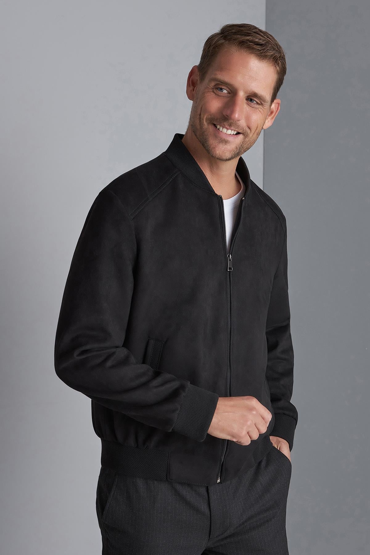 Siyah Erkek Kısa Kaban Fermuarlı Dik Yaka Modern Model