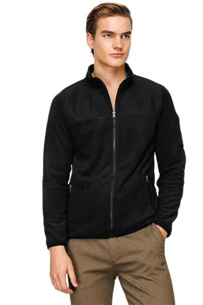 Siyah Erkek Polar Sweatshirt Tam Fermuarlı Dik Yaka Model