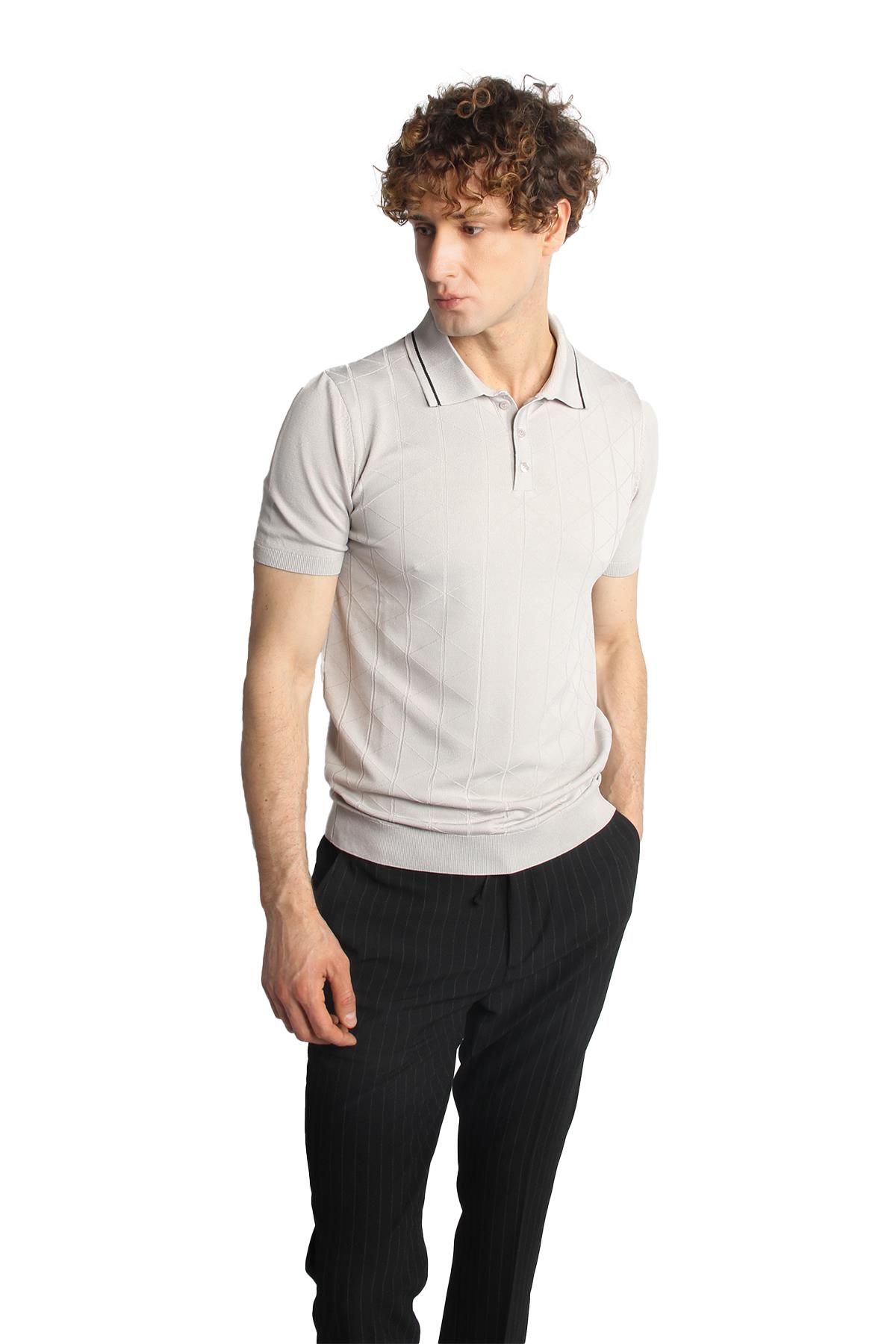 Taş Slim Fit Dar Kalıp Polo Yaka Düz Kısa Kollu Triko Tişört