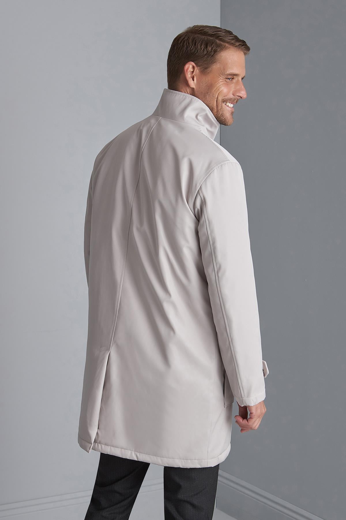 Taş Renk Erkek Kaban Dik Yaka Modern Kesim Uzun Model