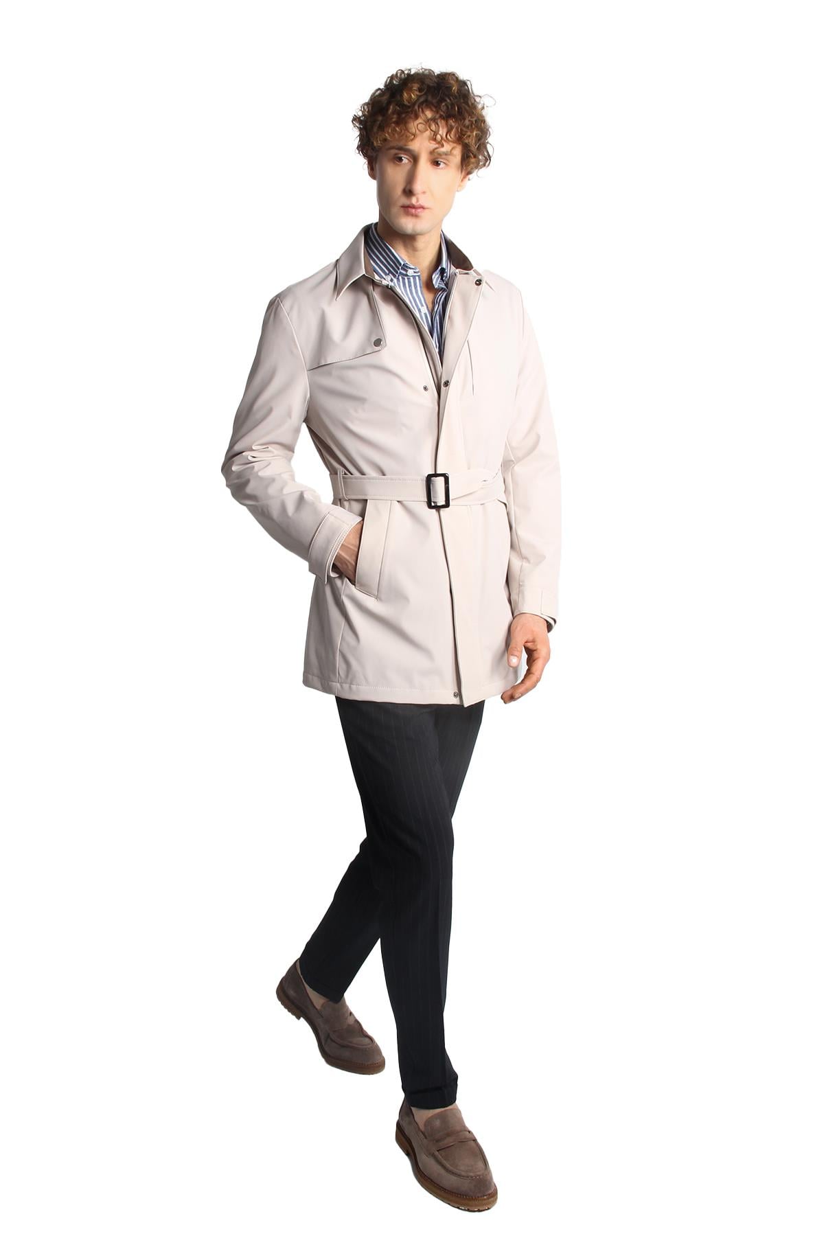 Taş Regular Fit Standart Kalıp Gömlek Yaka Polyester Trenç