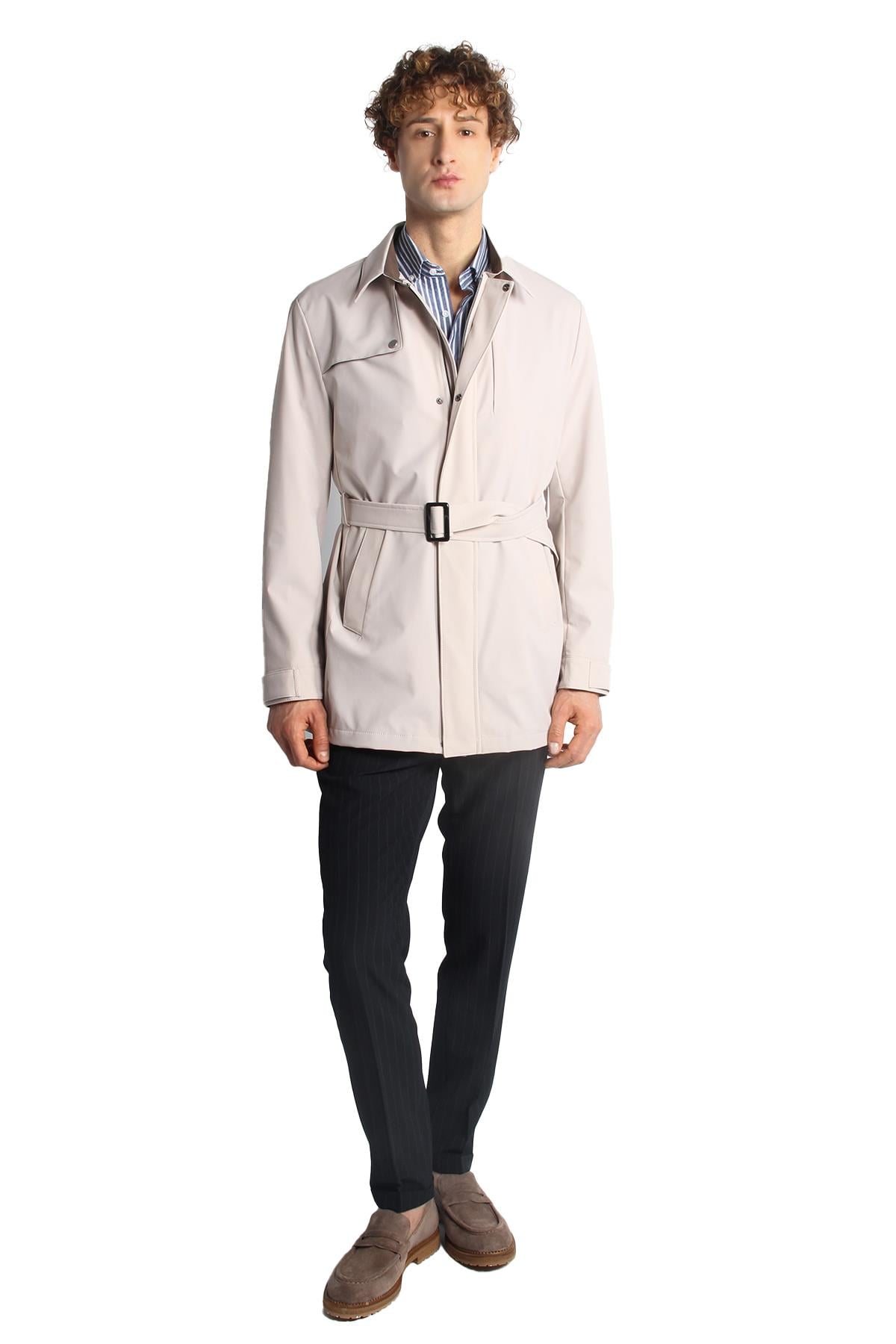 Taş Regular Fit Standart Kalıp Gömlek Yaka Polyester Trenç