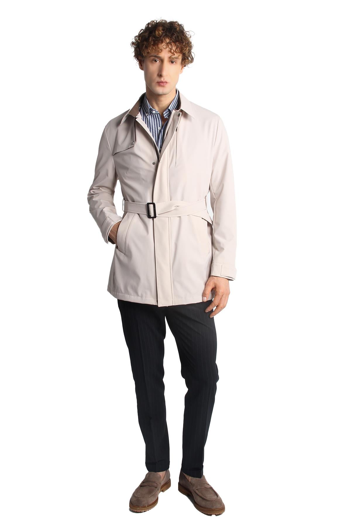 Taş Regular Fit Standart Kalıp Gömlek Yaka Polyester Trenç