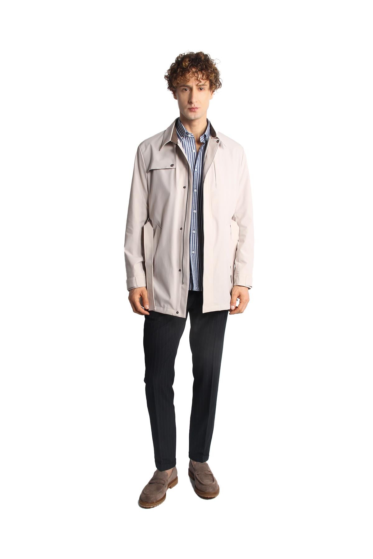 Taş Regular Fit Standart Kalıp Gömlek Yaka Polyester Trenç