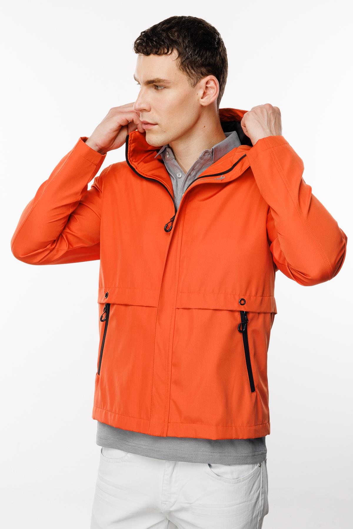 Turuncu Standart Kalıp Kapüşonlu Yaka  %100 Polyester Mont
