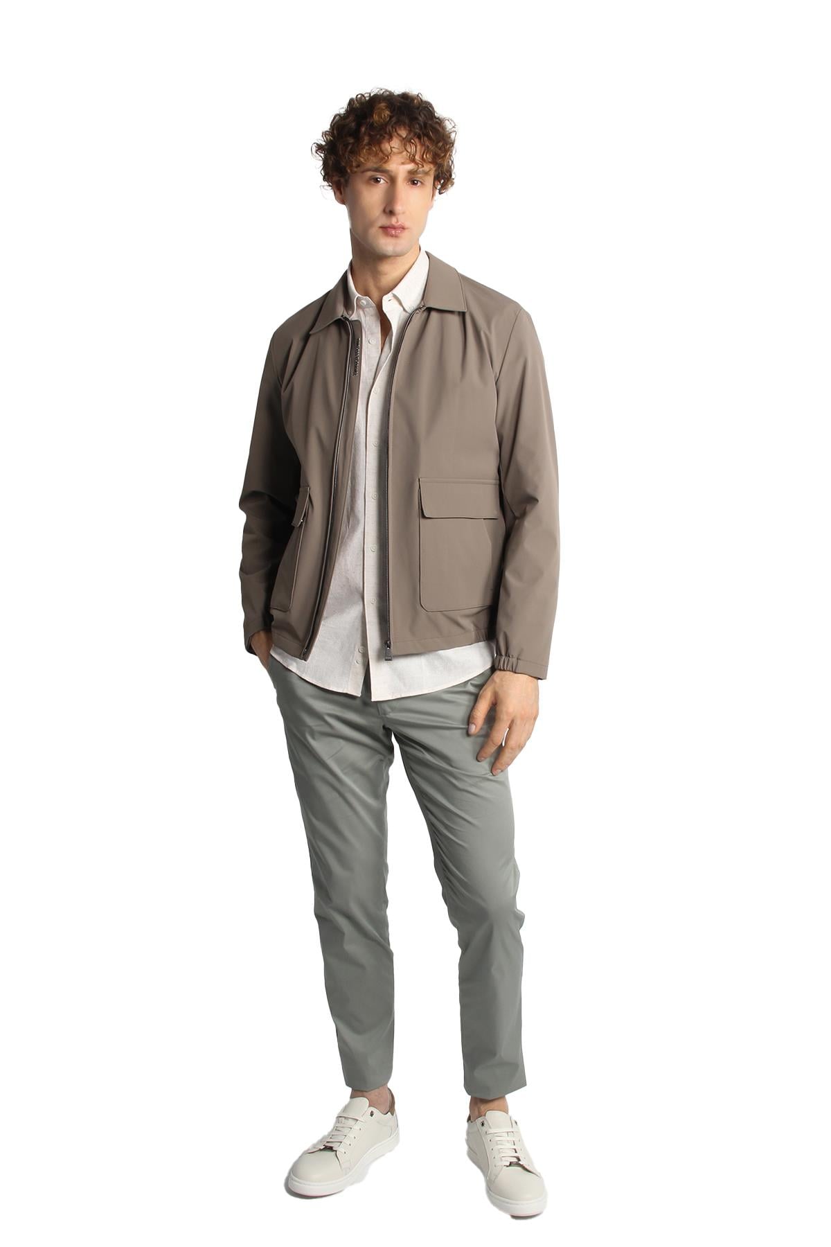 Vizon Standart Kalıp Klasik Yaka Fermuarlı Polyester Mont