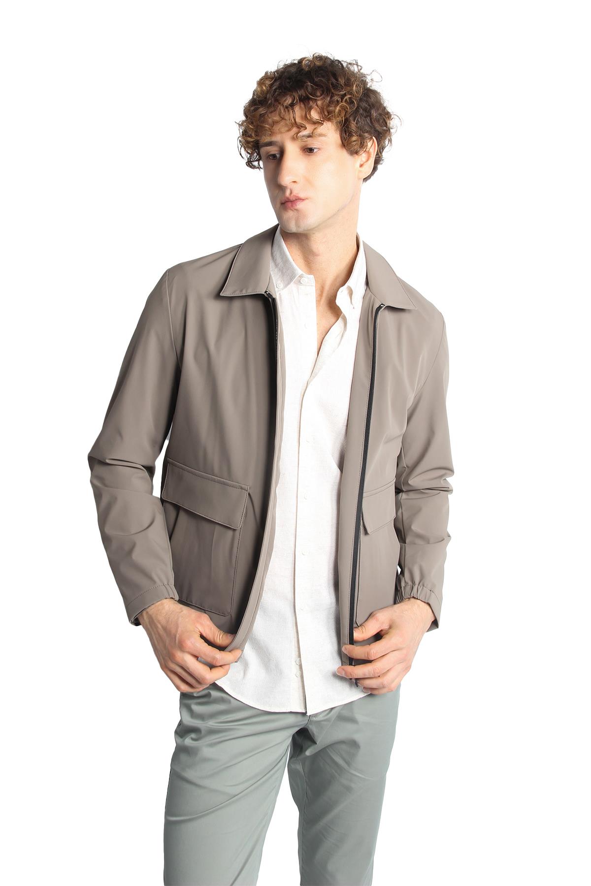 Vizon Standart Kalıp Klasik Yaka Fermuarlı Polyester Mont