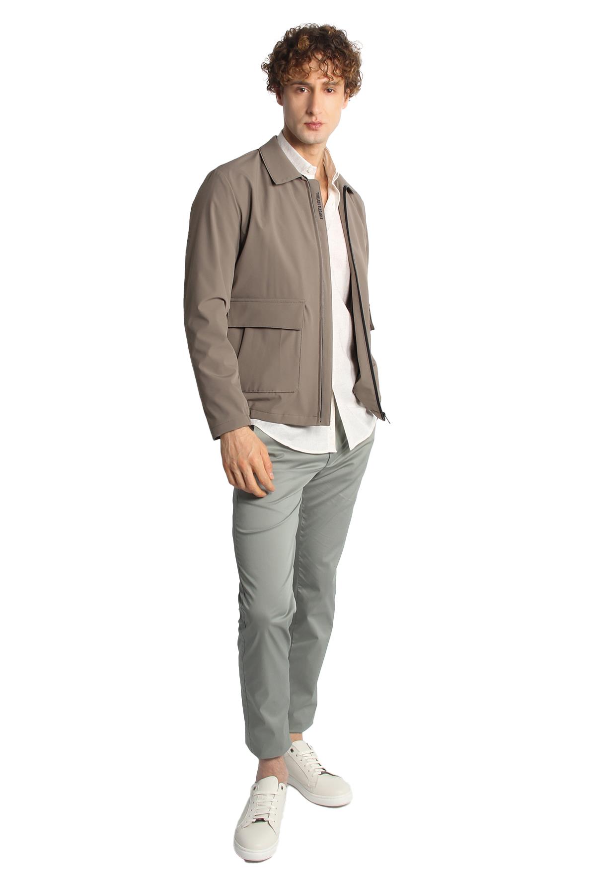 Vizon Standart Kalıp Klasik Yaka Fermuarlı Polyester Mont
