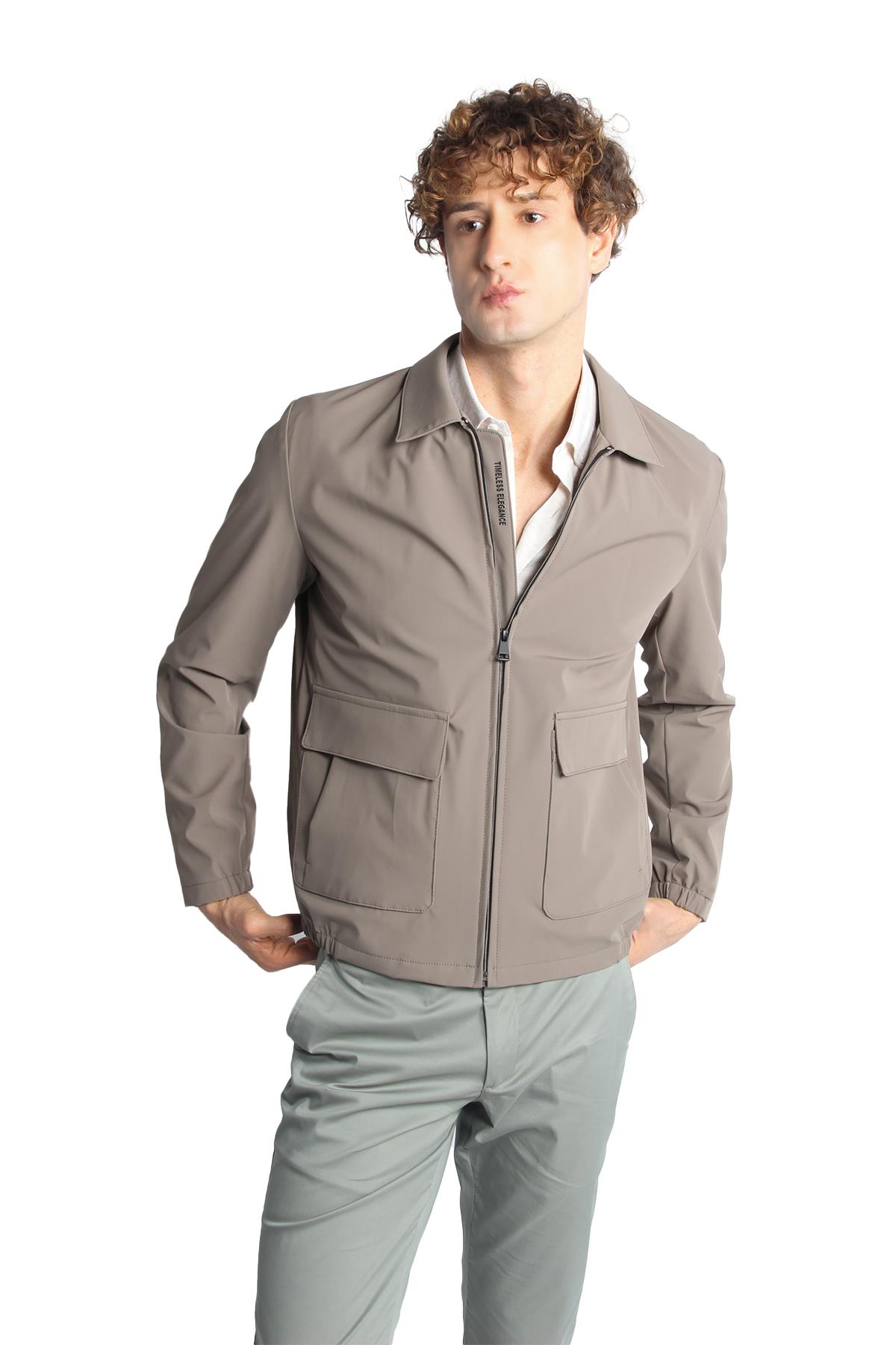Vizon Standart Kalıp Klasik Yaka Fermuarlı Polyester Mont