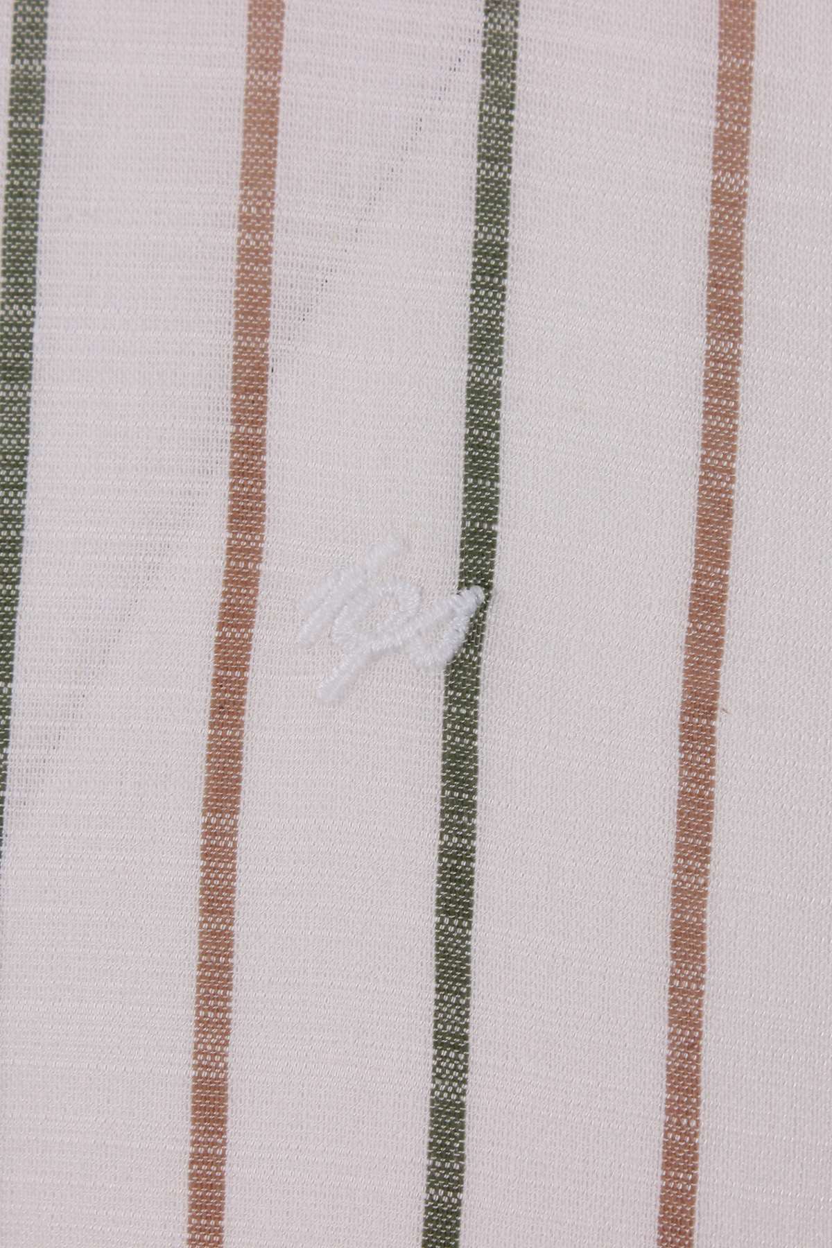  Yeşil İnce Çizgili Dynamic Fit Uzun Kollu Gömlek