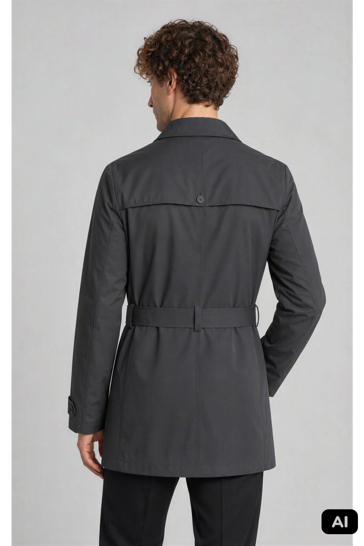 Gri Regular Fit Standart Kalıp Gömlek Yaka Polyester Trenç