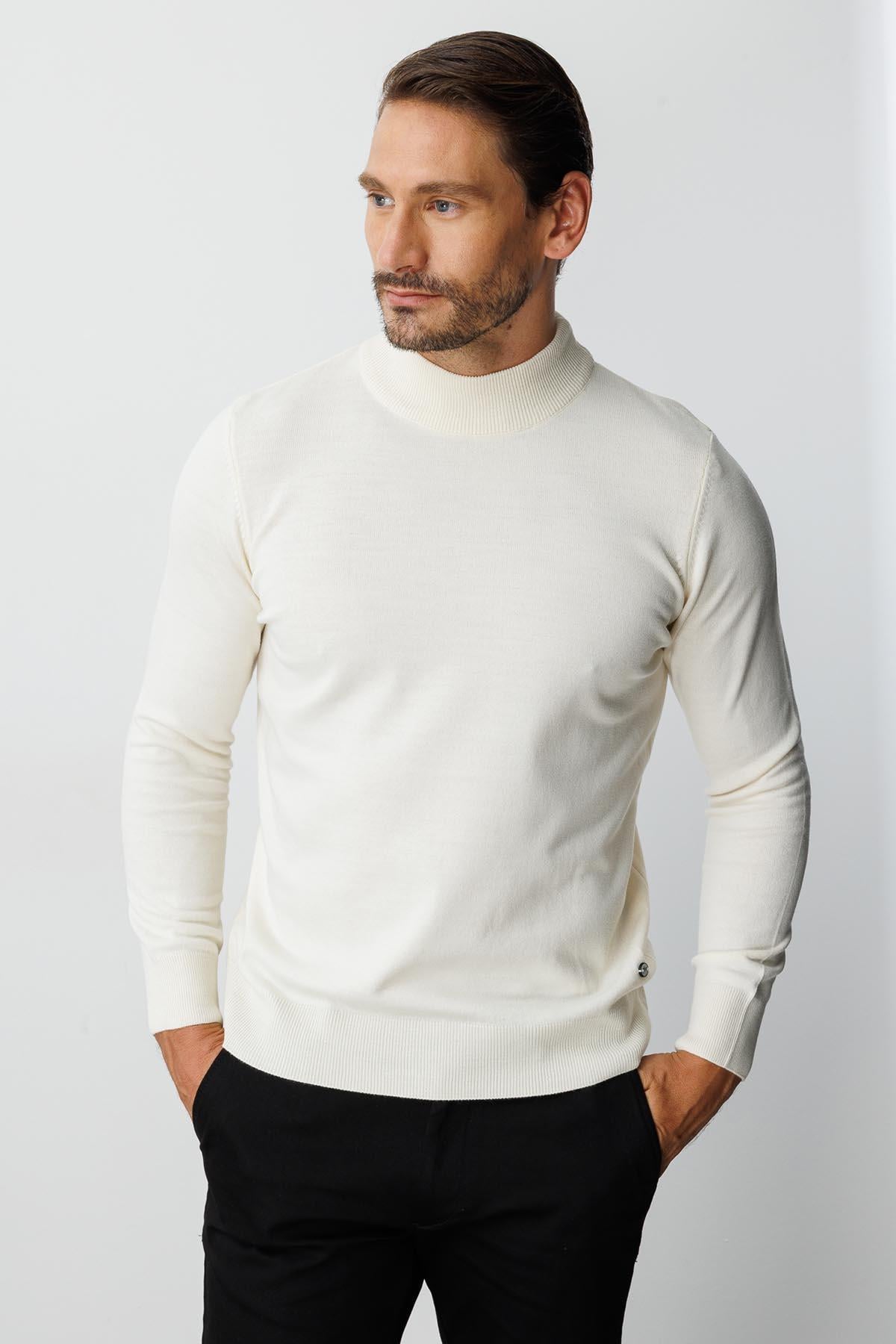 Kemik Modern Fit Dar Kalıp Yarım Balıkçı Düz Uzun Kollu Triko
