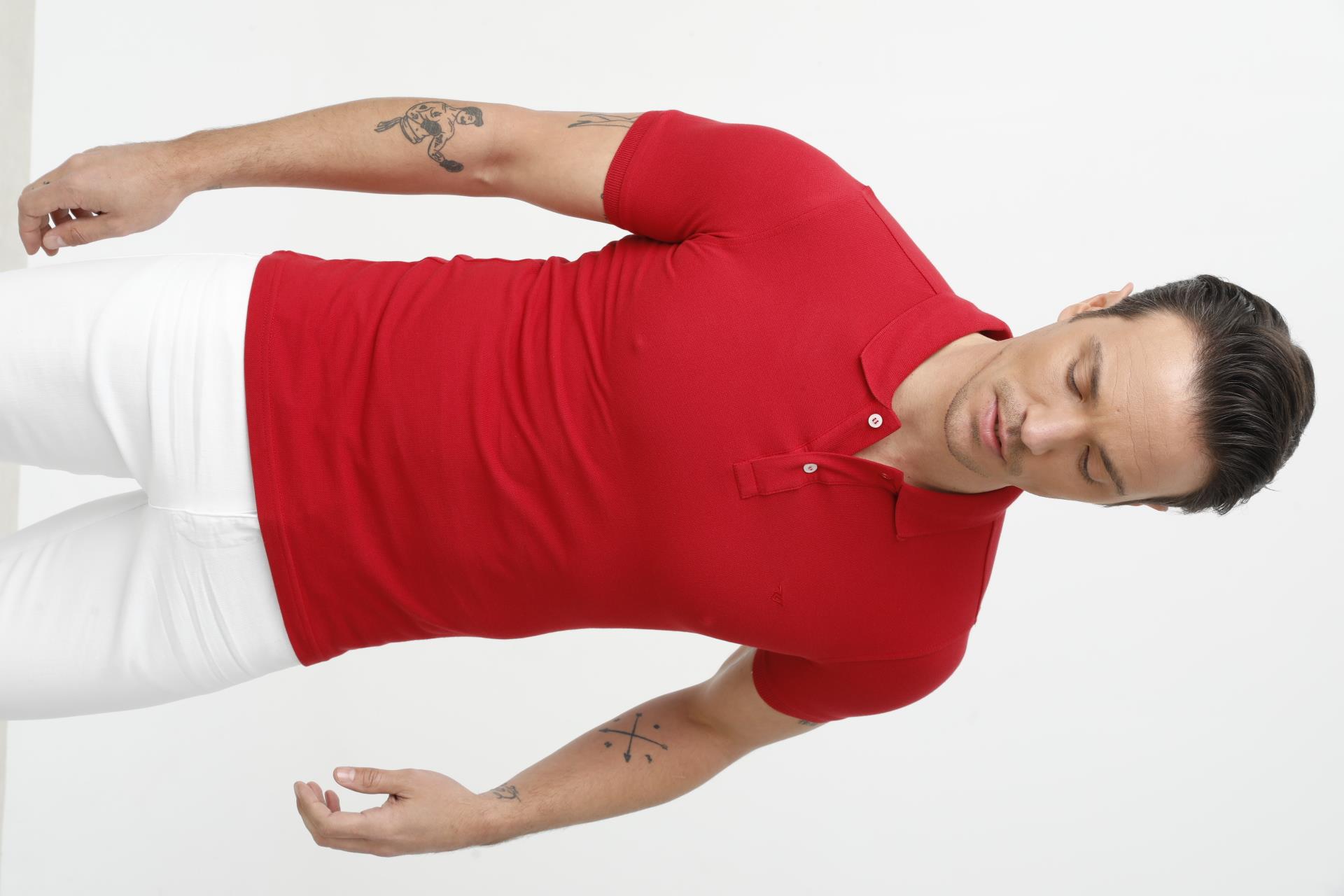 Kırmızı Modern Fit Dar Kalıp Polo Yaka Düz Kısa Kollu Pamuklu Tişört