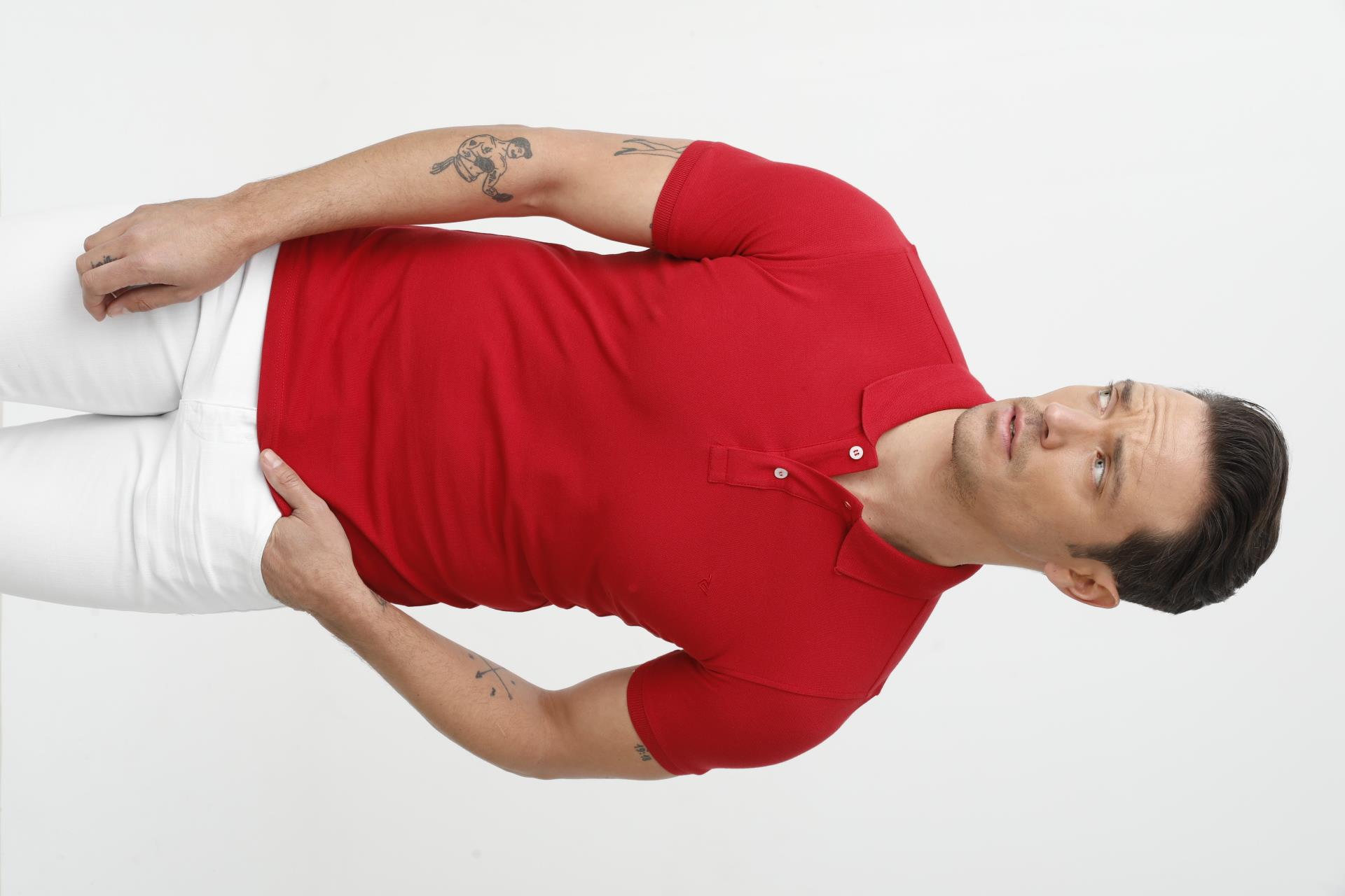Kırmızı Modern Fit Dar Kalıp Polo Yaka Düz Kısa Kollu Pamuklu Tişört