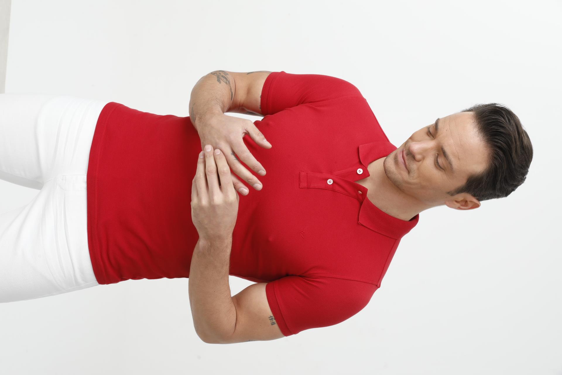 Kırmızı Modern Fit Dar Kalıp Polo Yaka Düz Kısa Kollu Pamuklu Tişört