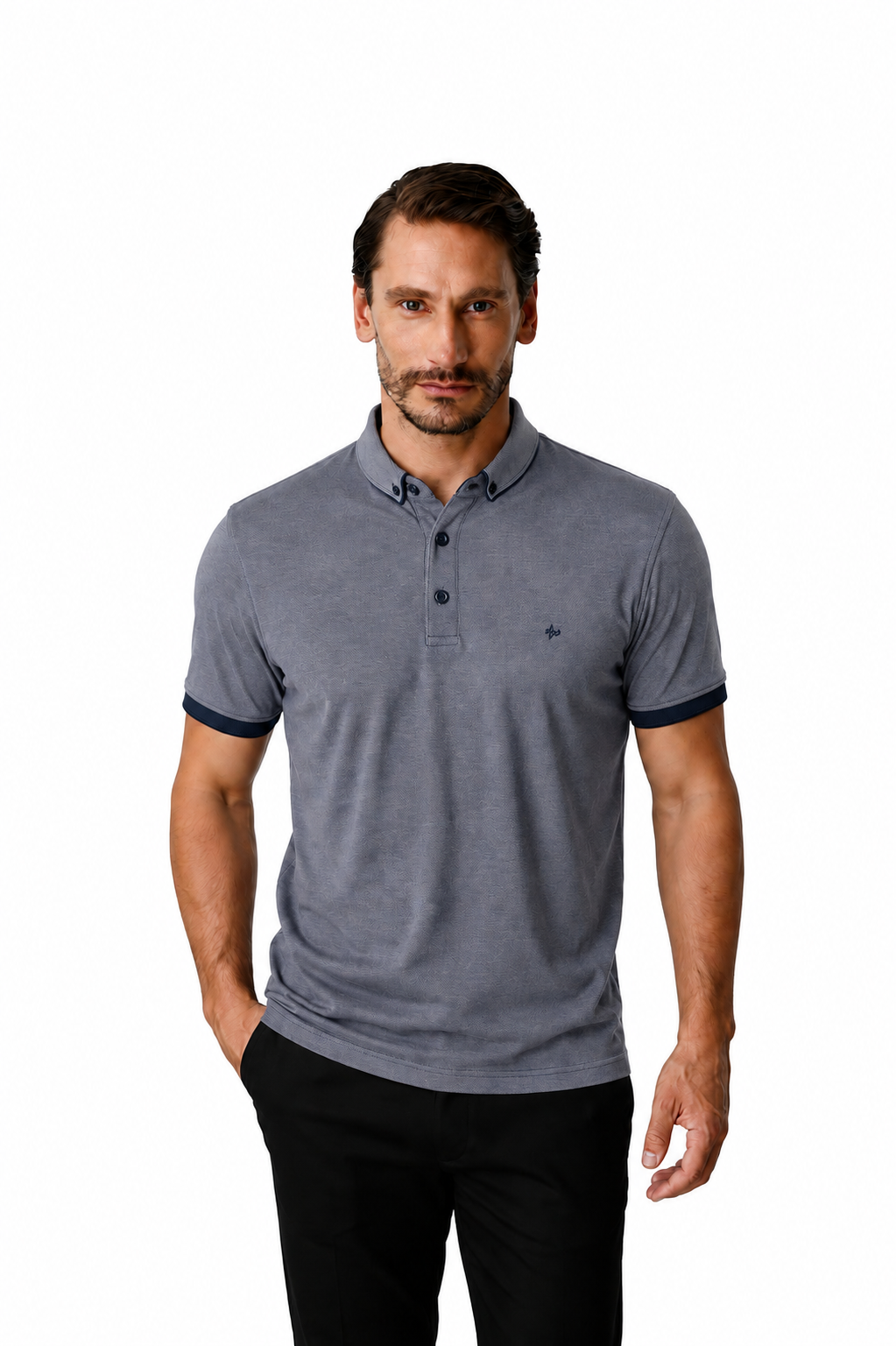 Lacivert Slim Fit Dar Kalıp Düğmeli Polo Yaka Düz Kısa Kollu Pamuklu Tişört