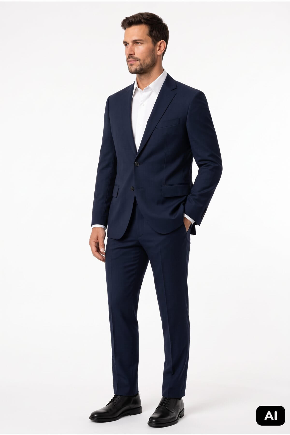 Lacivert Slim Fit Dar Kalıp Mono Yaka Takım Elbise