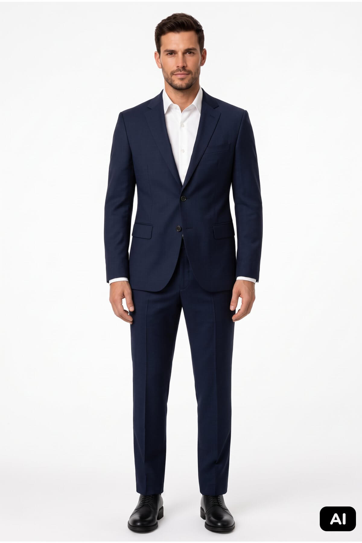 Lacivert Slim Fit Dar Kalıp Mono Yaka Takım Elbise