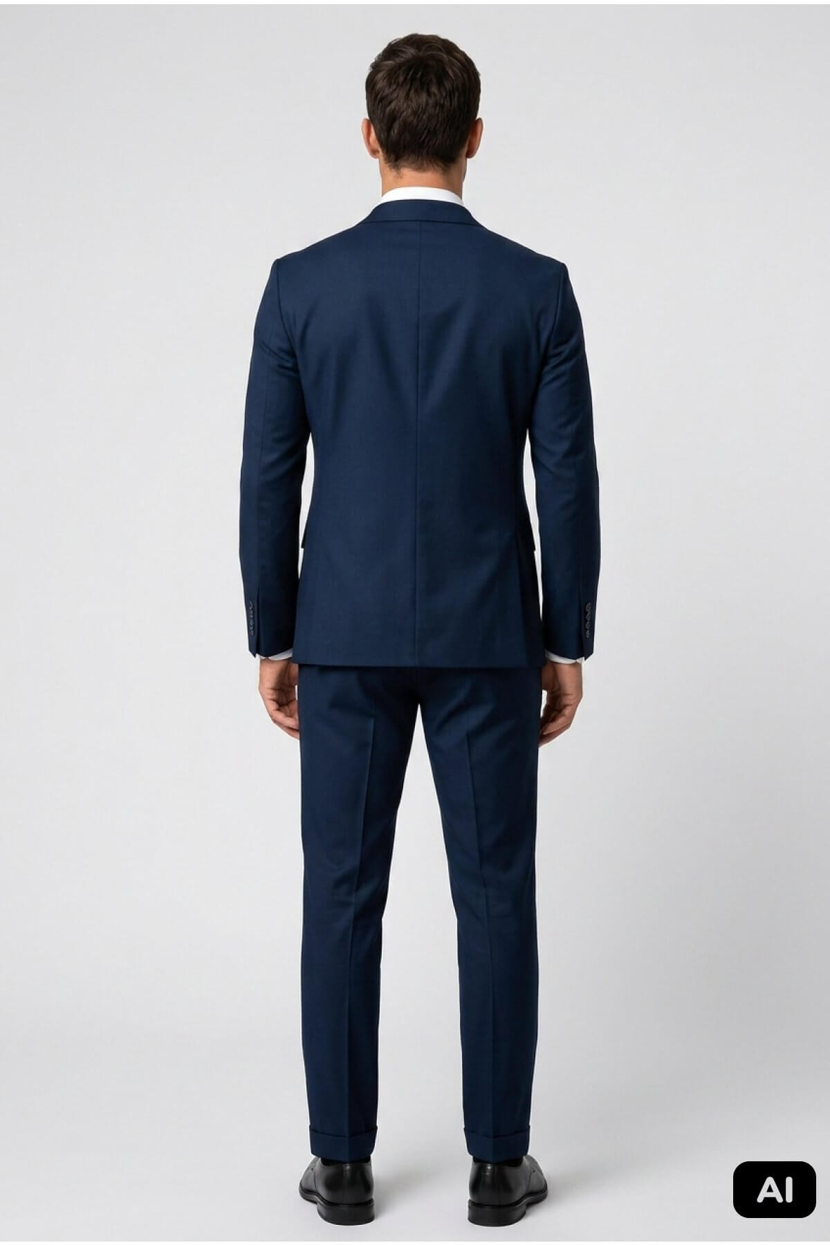 Lacivert Slim Fit Dar Kalıp Mono Yaka Takım Elbise