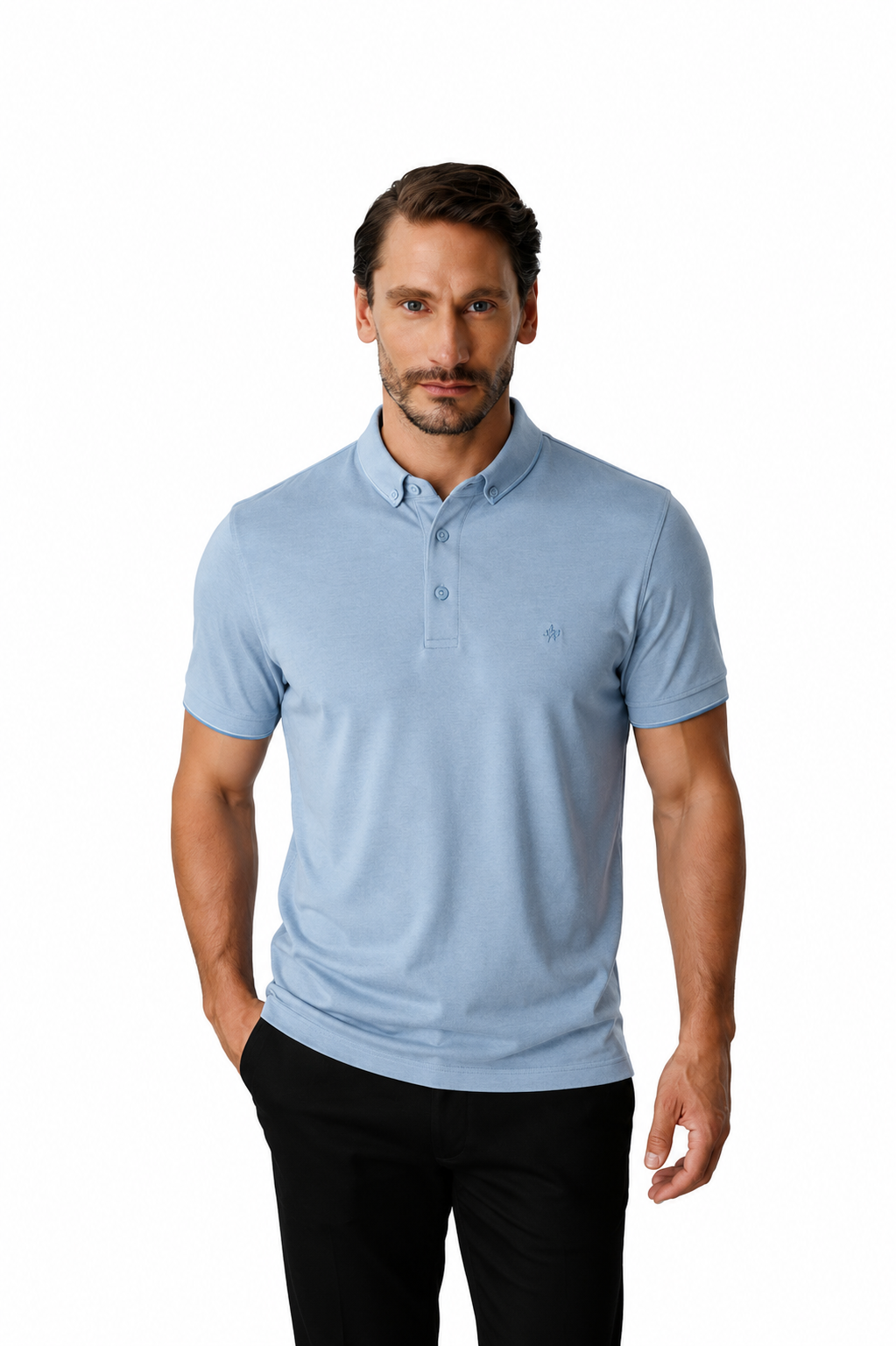 Mavi Slim Fit Dar Kalıp Düğmeli Polo Yaka Düz Kısa Kollu Pamuklu Tişört