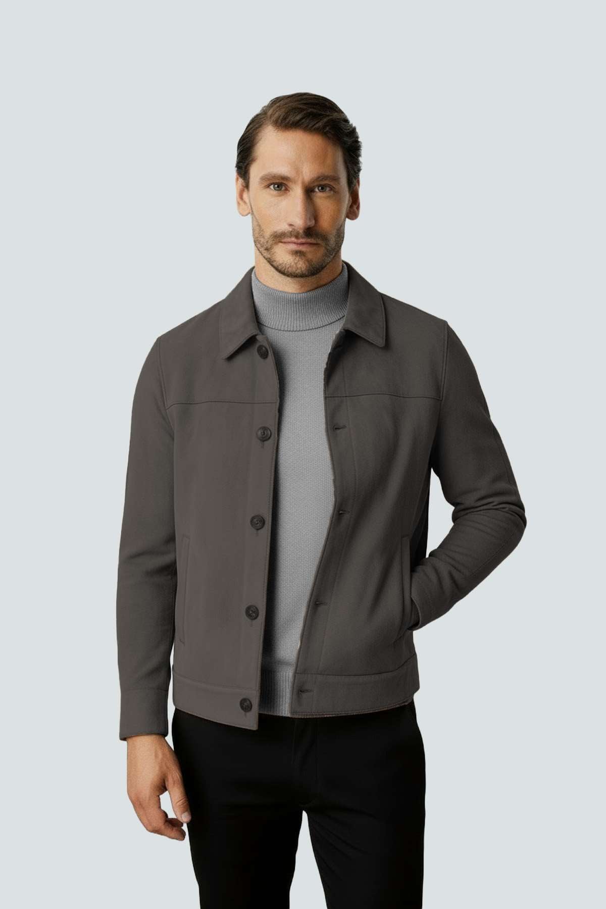Antrasit Süet Görünümlü Erkek Mont | Modern Şehir Stili