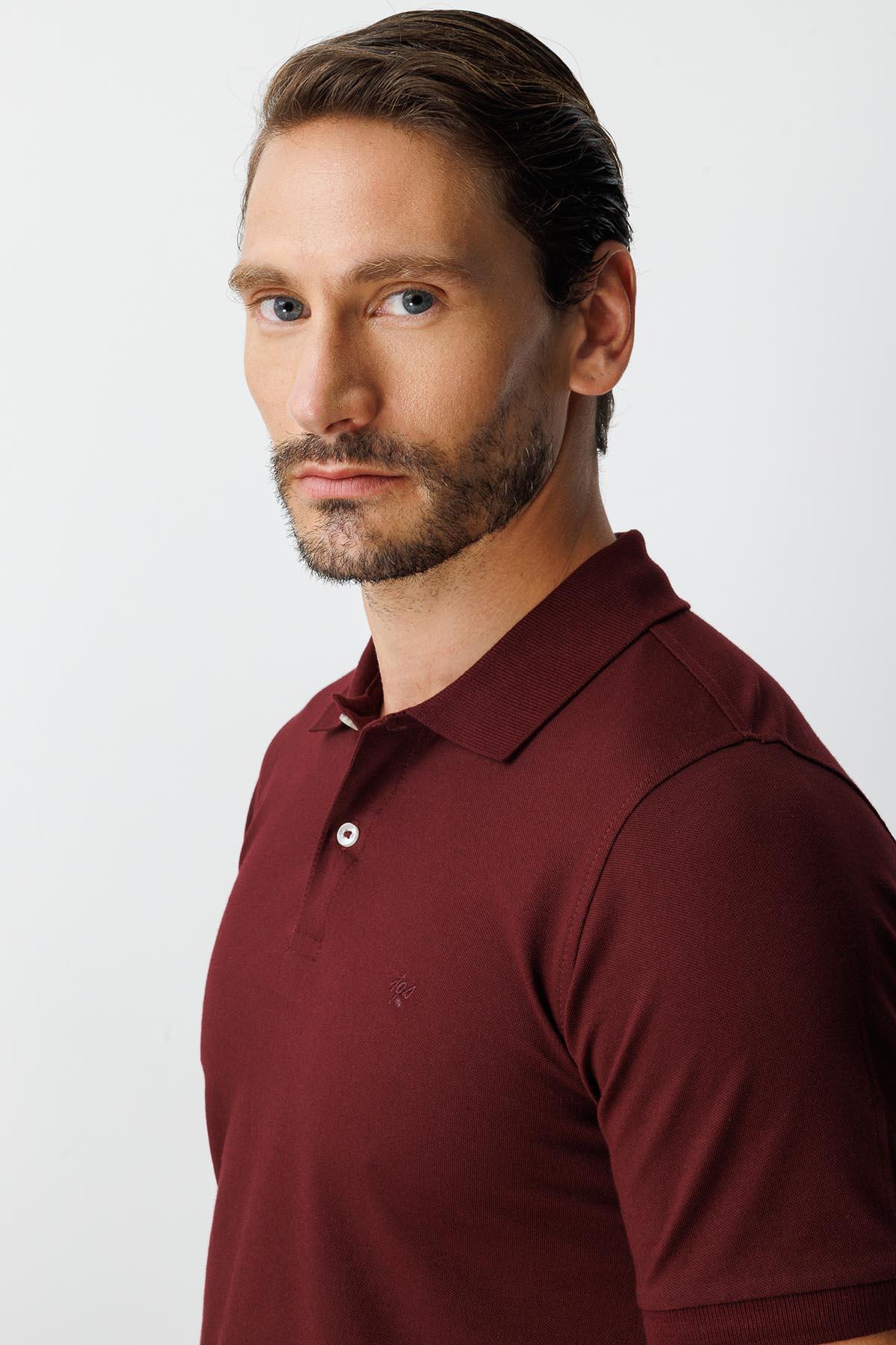 Mürdüm Modern Fit Dar Kalıp Polo Yaka Düz Kısa Kollu Pamuklu Tişört