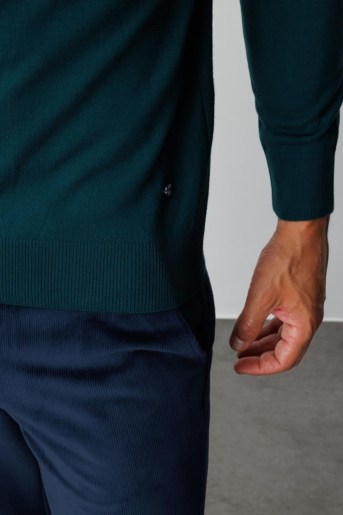Petrol Modern Fit Dar Kalıp Yarım Balıkçı Düz Uzun Kollu Triko