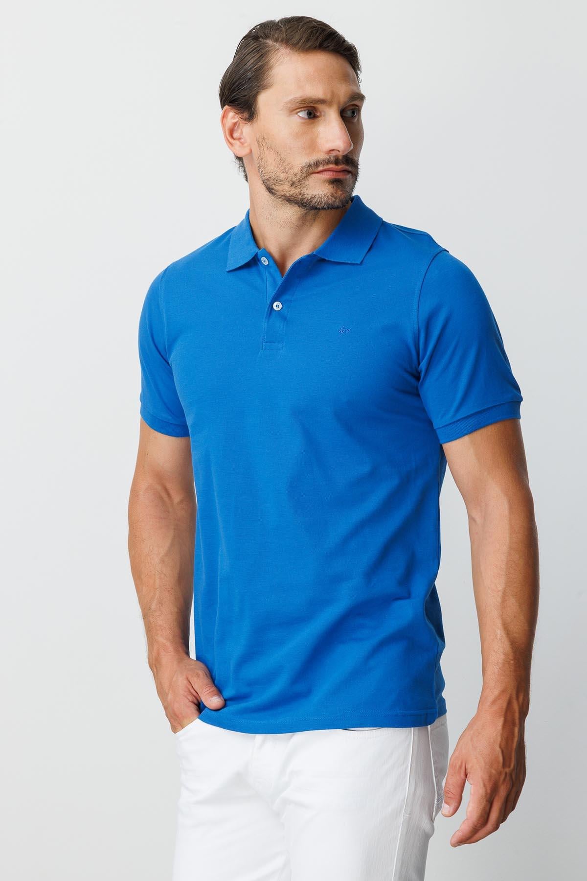 Saks Modern Fit Dar Kalıp Polo Yaka Düz Kısa Kollu Pamuklu Tişört