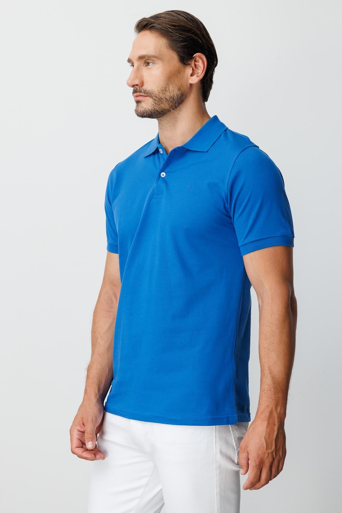 Saks Modern Fit Dar Kalıp Polo Yaka Düz Kısa Kollu Pamuklu Tişört