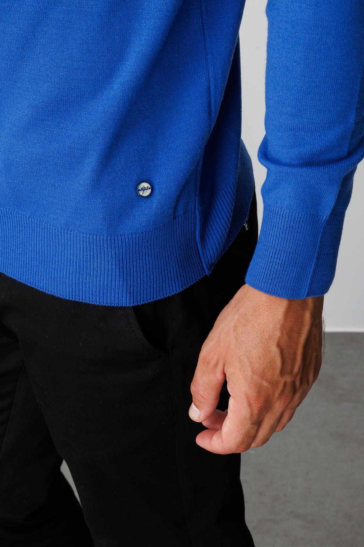 Saks Standart Fit Dar Kalıp Yarım Balıkçı Düz Uzun Kollu  Triko