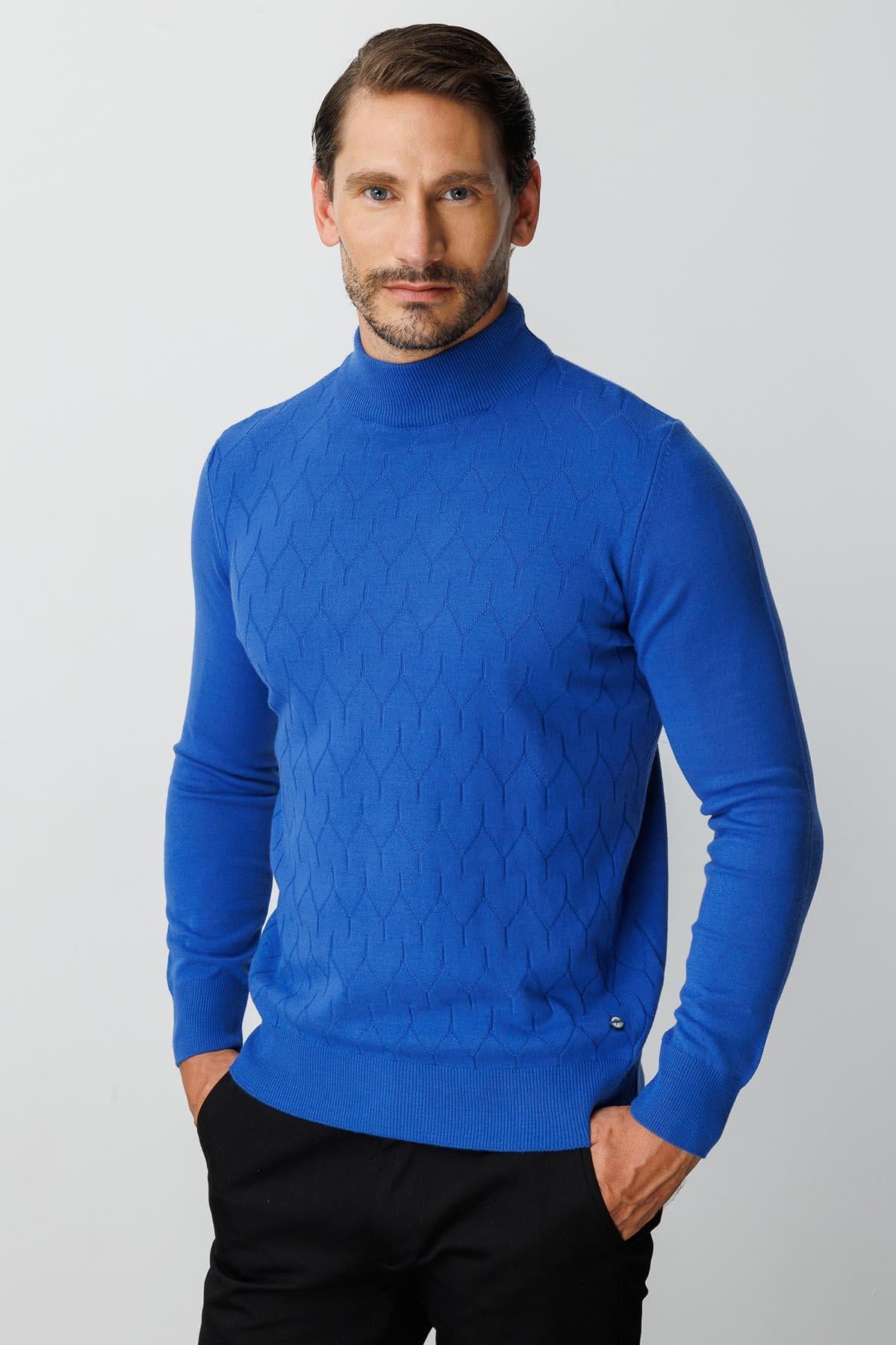 Saks Standart Fit Dar Kalıp Yarım Balıkçı Düz Uzun Kollu Triko