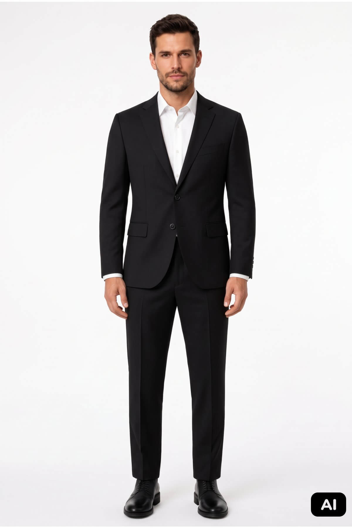 Siyah Slim Fit Dar Kalıp Mono Yaka Takım Elbise