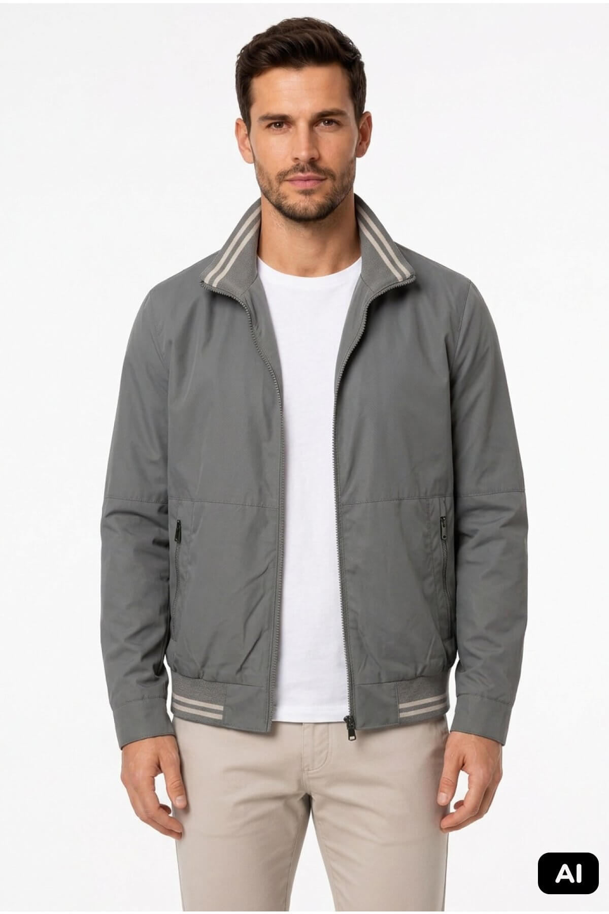 Taş Rengi Modern Erkek Bomber Mont