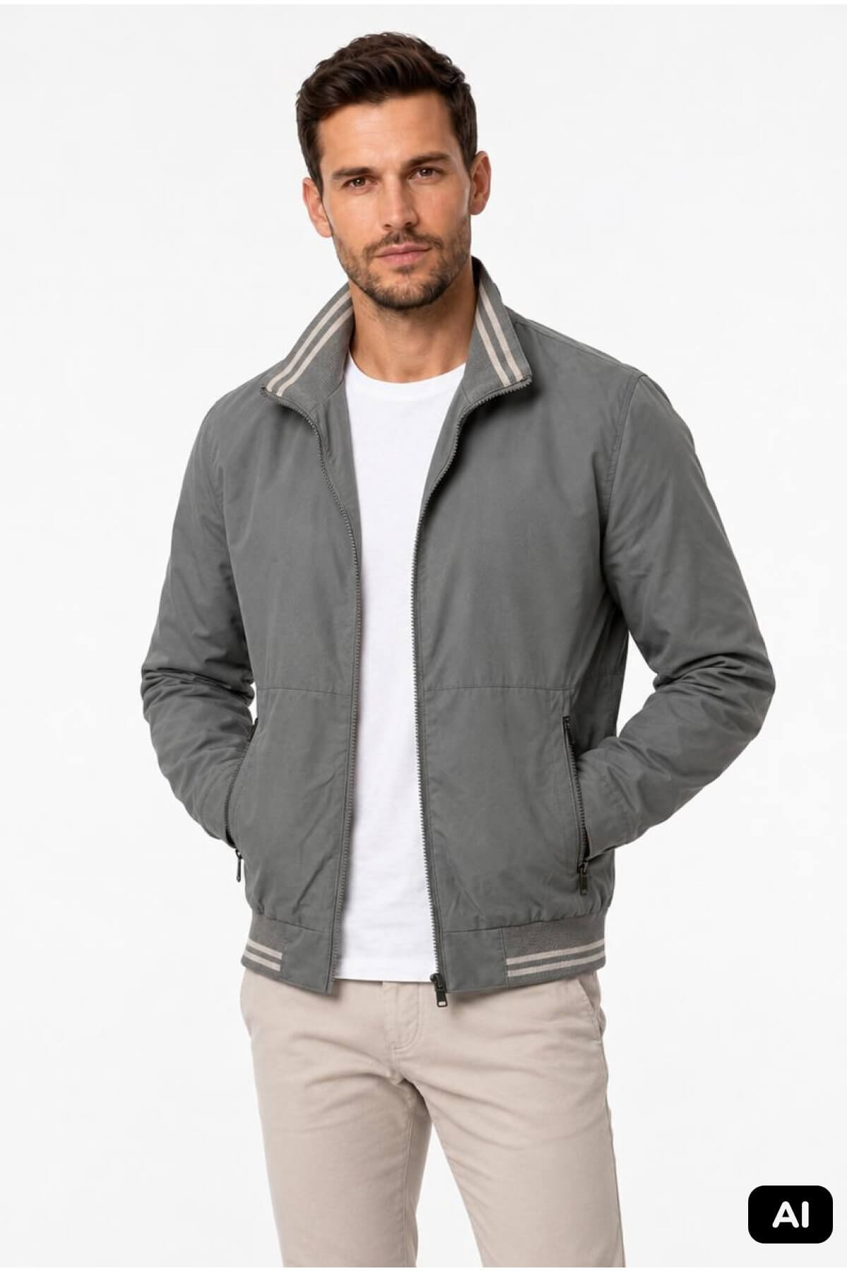 Taş Rengi Modern Erkek Bomber Mont