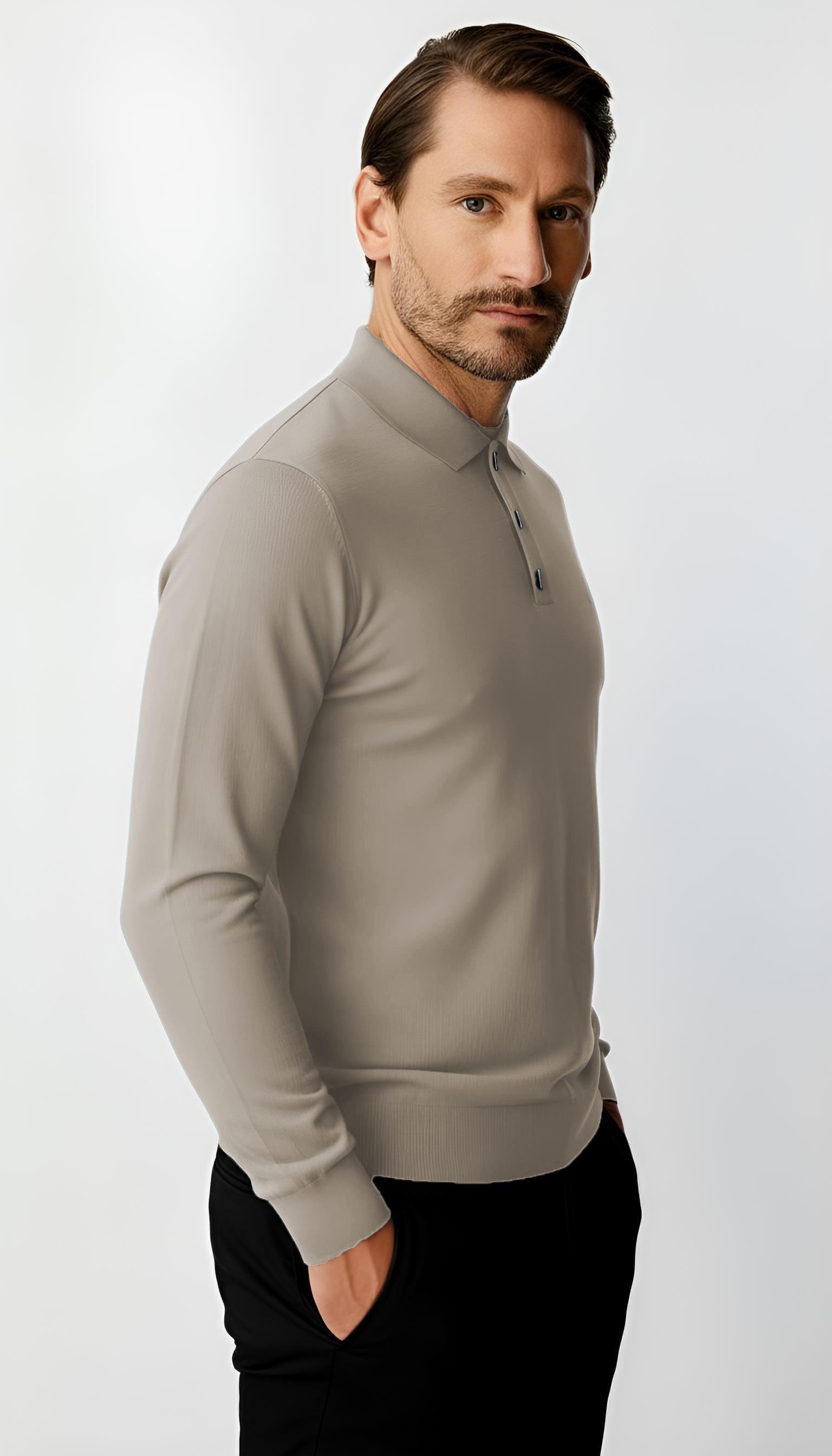 Taş Standart Fit Dar Kalıp Polo Yaka Düğmeli Düz Uzun Kollu Triko