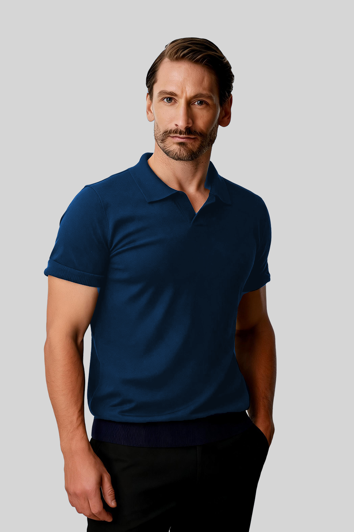 Erkek Saks Slim Fit Dar Kalıp Polo Yaka Düz Kısa Kollu Triko Tişört