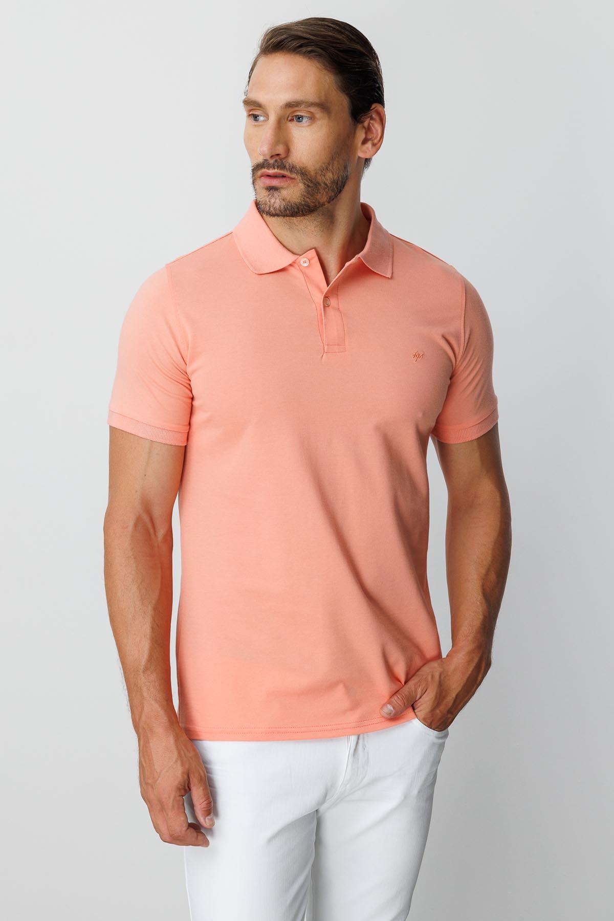 Yavruağzı Modern Fit Dar Kalıp Polo Yaka Düz Kısa Kollu Pamuklu Tişört